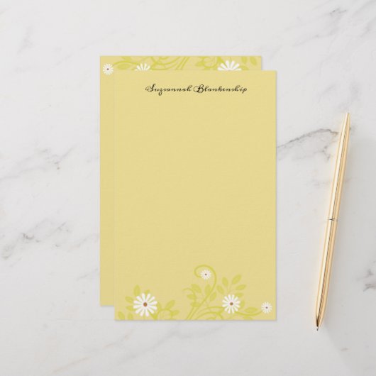Custom Retro White Daisy Borders Stationery Briefpapier (Vorderseite/Rückseite Beispiel)