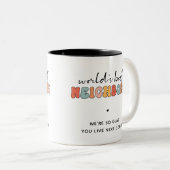 Custom Retro World's Best Neighbors Zweifarbige Tasse (VorderseiteRechts)