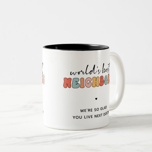 Custom Retro World's Best Neighbors Zweifarbige Tasse (VorderseiteRechts)