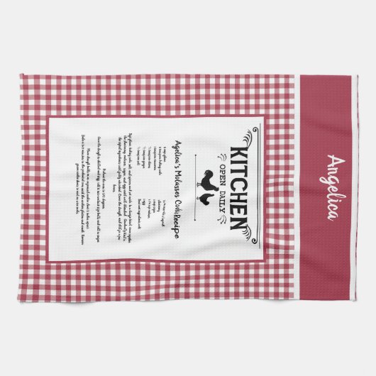 Custom Rezept Red White Farmhouse Buffalo Kariert Geschirrtuch (Horizontal)