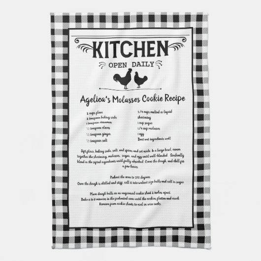 Custom Rezept Schwarz-weiß Bauernhof Buffalo Karie Geschirrtuch (Vertikal)