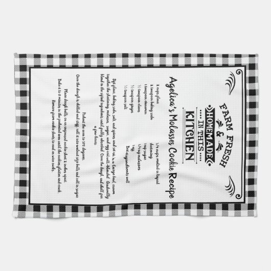 Custom Rezept Schwarz-weiß Bauernhof Buffalo Karie Geschirrtuch (Horizontal)