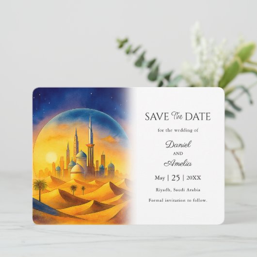 Custom Riad Saudi-Arabien Zielort Save The Date (Stehend Vorderseite)