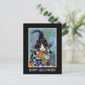 Custom "Riech von Halloween" Katze Hexe Postkarte (Stehend Vorderseite)