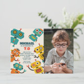 Custom Robot Birthday Einladung mit Foto (Stehend Vorderseite)