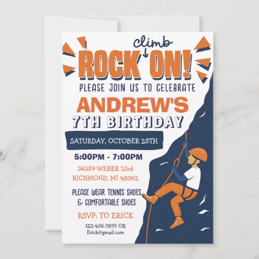 Custom Rock Climbing Birthday Party Invitation Einladung (Vorderseite)
