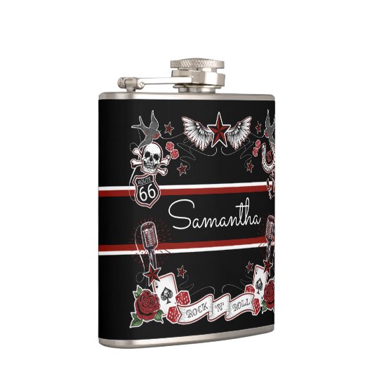 Custom Rockabilly Rock & Roll Microphone Tattoo Hi Flachmann (Rechts)