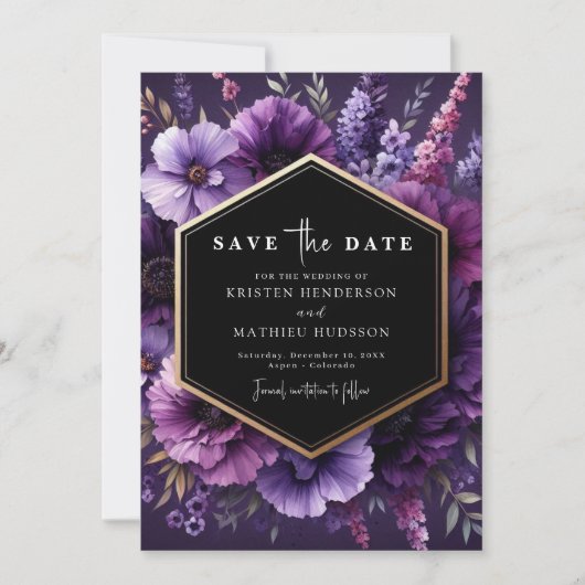 Custom Romance Lila Floral Wedding Save The Date (Vorderseite)