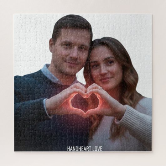 Custom Romantic Couple Real-View Heart Hands Winte Puzzle (Vertikal)