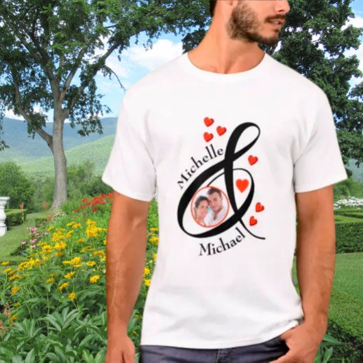 Custom Romantic Foto First Names Heart T-Shirt