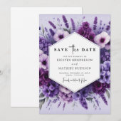 Custom Romantic Lila Floral Wedding Save The Date (Vorne/Hinten)