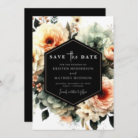 Custom Romantic Peach Wedding Save The Date (Vorne/Hinten)