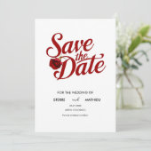 Custom Romantic Rote Rose Wedding Save The Date (Stehend Vorderseite)