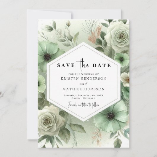 Custom Romantic Typografy Sage Green Wedding Save The Date (Vorderseite)