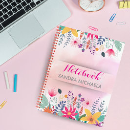 Custom Rosa & Green Floral Notebook mit Namen Notizblock