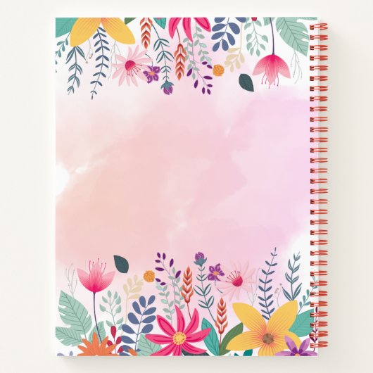 Custom Rosa & Green Floral Notebook mit Namen Notizblock (Rückseite)