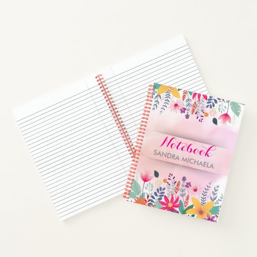 Custom Rosa & Green Floral Notebook mit Namen Notizblock (Innenseite)