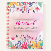 Custom Rosa & Green Floral Notebook mit Namen Notizblock (Vorderseite)