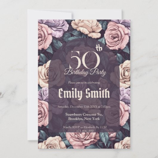 Custom Rose Accent Adult Birthday Einladung (Vorderseite)