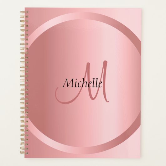 Custom Rose Gold Elegante Monogram Modern Planer (Vorderseite)