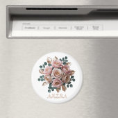 Custom Rose Gold Floral Monogram Round Magnet (In Situ (Geschirrspüler))