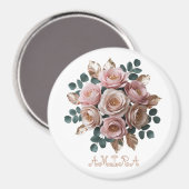 Custom Rose Gold Floral Monogram Round Magnet (Vorderseite/Rückseite)