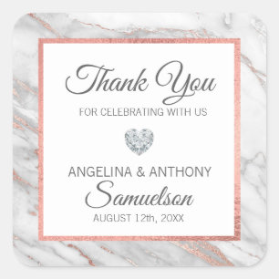 Custom Rose Gold Foil Marmor WEDY Vielen Dank Quadratischer Aufkleber