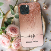 Custom Rose Gold Glitter Drip Monogram Case-Mate iPhone Hülle