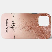 Custom Rose Gold Glitter Drip Monogram Case-Mate iPhone Hülle (Rückseite (Horizontal))