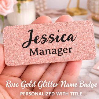 Custom Rose Gold Glitter Name Tag work badge Namensschild