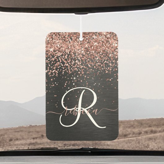 Custom Rose Gold Glitzer Black Sparkone Monogram Autolufterfrischer