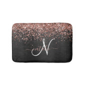 Custom Rose Gold Glitzer Black Sparkone Monogram Badematte (Vorderseite)