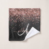 Custom Rose Gold Glitzer Black Sparkone Monogram Badhandtuch Set (Waschlappen)
