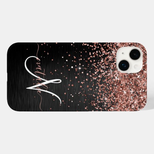 Custom Rose Gold Glitzer Black Sparkone Monogram Case-Mate iPhone Hülle (Rückseite (Horizontal))
