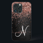 Custom Rose Gold Glitzer Black Sparkone Monogram Case-Mate iPhone Hülle<br><div class="desc">Dieses elegante und stilvolle Handy-Gehäuse mit hübschem vergoldetem Glitzer aus Rose auf schwarz gebürstetem metallischem Hintergrund ist einfach zu personalisieren.</div>