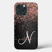 Custom Rose Gold Glitzer Black Sparkone Monogram Case-Mate iPhone Hülle (Rückseite)