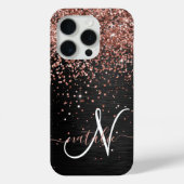 Custom Rose Gold Glitzer Black Sparkone Monogram Case-Mate iPhone Hülle (Rückseite)