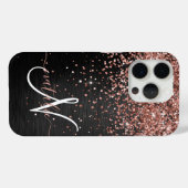 Custom Rose Gold Glitzer Black Sparkone Monogram Case-Mate iPhone Hülle (Rückseite (Horizontal))