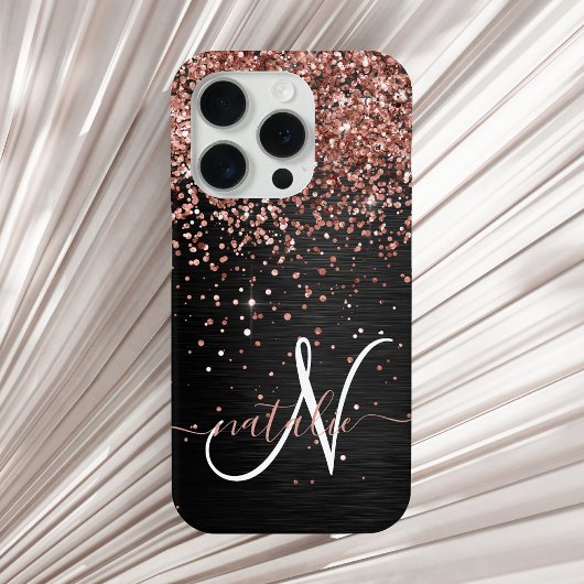 Custom Rose Gold Glitzer Black Sparkone Monogram Case-Mate iPhone Hülle