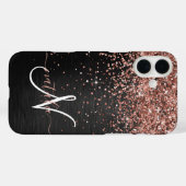 Custom Rose Gold Glitzer Black Sparkone Monogram Case-Mate iPhone Hülle (Rückseite (Horizontal))