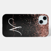 Custom Rose Gold Glitzer Black Sparkone Monogram Case-Mate iPhone Hülle (Rückseite (Horizontal))