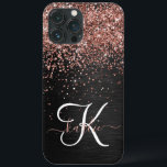 Custom Rose Gold Glitzer Black Sparkone Monogram Case-Mate iPhone Hülle<br><div class="desc">Dieses elegante und stilvolle Handy-Gehäuse mit hübschem vergoldetem Glitzer aus Rose auf schwarz gebürstetem metallischem Hintergrund ist einfach zu personalisieren.</div>