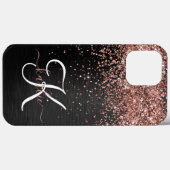Custom Rose Gold Glitzer Black Sparkone Monogram Case-Mate iPhone Hülle (Rückseite (Horizontal))