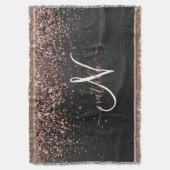 Custom Rose Gold Glitzer Black Sparkone Monogram Decke (Vorderseite Vertikal)