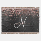 Custom Rose Gold Glitzer Black Sparkone Monogram Decke (Vorderseite)