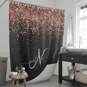 Custom Rose Gold Glitzer Black Sparkone Monogram Duschvorhang
