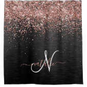 Custom Rose Gold Glitzer Black Sparkone Monogram Duschvorhang (Vorderseite)