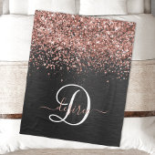 Custom Rose Gold Glitzer Black Sparkone Monogram Fleecedecke