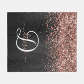 Custom Rose Gold Glitzer Black Sparkone Monogram Fleecedecke (Vorderseite (Horizontal))