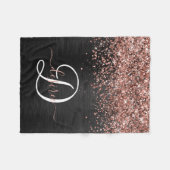 Custom Rose Gold Glitzer Black Sparkone Monogram Fleecedecke (Vorderseite (Horizontal))
